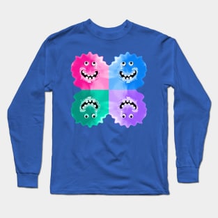 Goofy Jelly Monster Emoji Pixel Smiling Face Long Sleeve T-Shirt